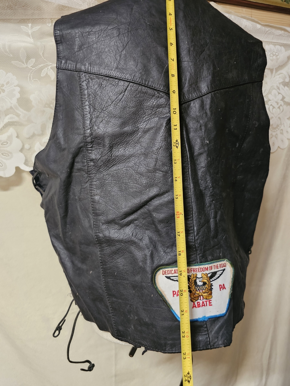 Vintage Black Leather Biker Vest with Embroidered Patch